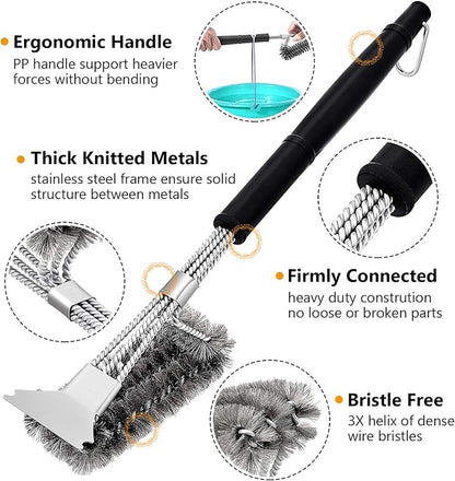 HaSteeL Grilling Utensil Set 18in, Stainless Steel BBQ Accessories Tools with Bag for Outdoor Cooking Camping, Heavy Duty Grill Spatula, Tong, Meat Fork, Basting Brush, Cleaning Brush, Man’s Gift