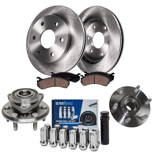 Detroit Axle - Rear Disc Brake Rotors & Brake Pads Wheel Hubs +12pc Lug Nuts w/key Replacement for Enclave Acadia Traverse Outlo
