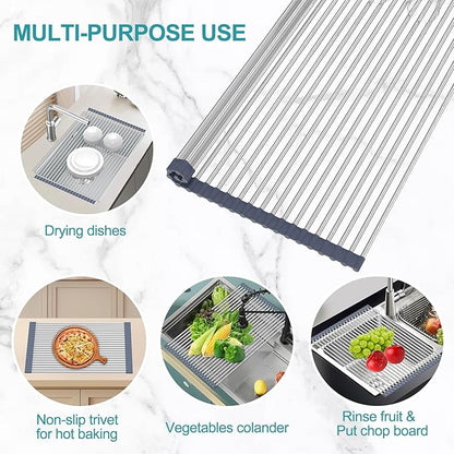 BBXTYLY Extra Large Expandable Roll Up Dish Drying Rack, Over The Sink Drying