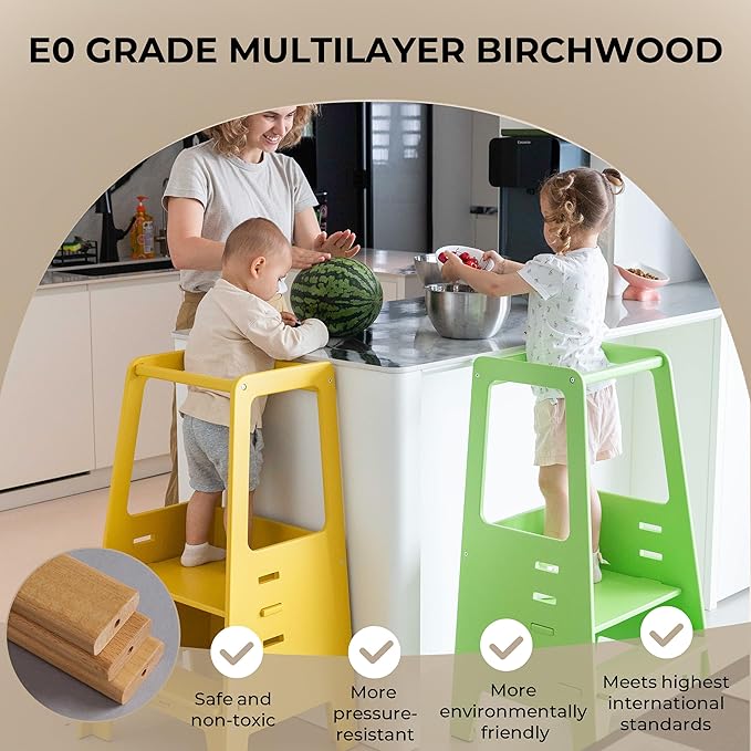 AVDAR Toddler Standing Tower Wooden Toddler Stool for Kitchen Adjustable, Winner 2023 of Contemporary Good Design, Montessori Kitchen Tools