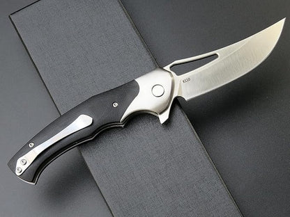 Eafengrow EF7 Folding Knife K110 Steel Blade G10& Stainless Steel Handle EDC Tool Knives for Outdoor Working Camping Hiking(black)