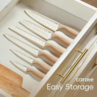 CAROTE 12PCS Knife set with Blade Guards, Granite Nonstick Ceramic Coating