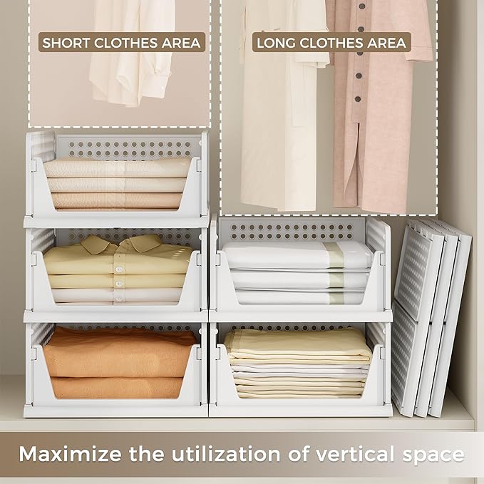 Pinkpum 8 Pack Closet Organizers and Storage Plastic Stackable Storage Bins