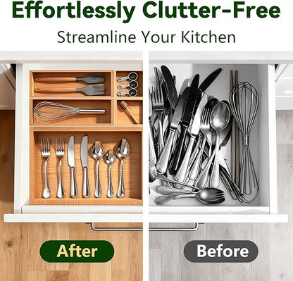 Bamboo Drawer Organizer 14 Pcs for Kitchen Multi-purpose Storage Dividers for