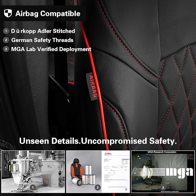 EKR Rav4 Seat Covers Custom Fit for Toyota Rav4 (Hybrid) Woodland/Limited 2026, Leather Car Seat Cover Full Set for SUV,Faux Leather(Black with Red Piping)