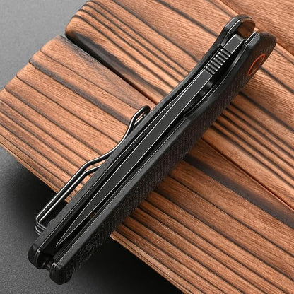 FF5 Folding Pocket Knife,DC53 Steel Blade Micarta Handle with Pocket Clip for Outdoor Camping Hunting Fishing Working (Black)
