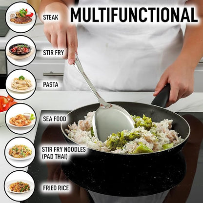 Zulay Kitchen Stainless Steel Wok Spatula - 14.8” Heat-Resistant Metal Turner for Stir-Fry, Sauté & Grilling - Durable, Rust-Proof & Dishwasher Safe Kitchen Utensil for Everyday Use