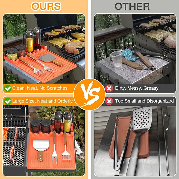 Silicone Griddle Tool Mat Compatible with Blackstone, Spatula Mat with Drip Pad Blackstone Griddle Accessories, Grill Side Shelf Utensil Pad, BBQ Grilling Accessories Gifts for Men(Orange)