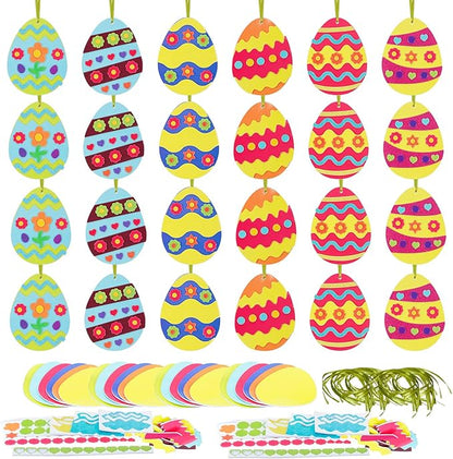 Fennoral 24 Pack Easter Egg Craft for Kids Make You Own Eggs Foam Stickers Ornament DIY Easter Arts and Crafts for Party Supplies Easter Decoration Easter Gifts