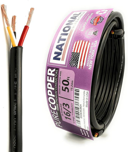 NATIONAL Wire & Cable – 16 AWG 3-Conductor Premium Copper Wire, 50 ft, Stranded