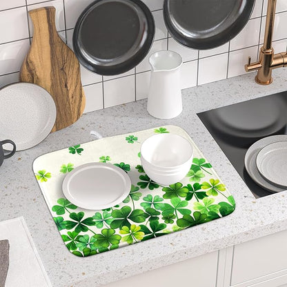 Spring Sage Green Shamrocks Drying Mat 16x18 Inch St. Patrick's Day Irish