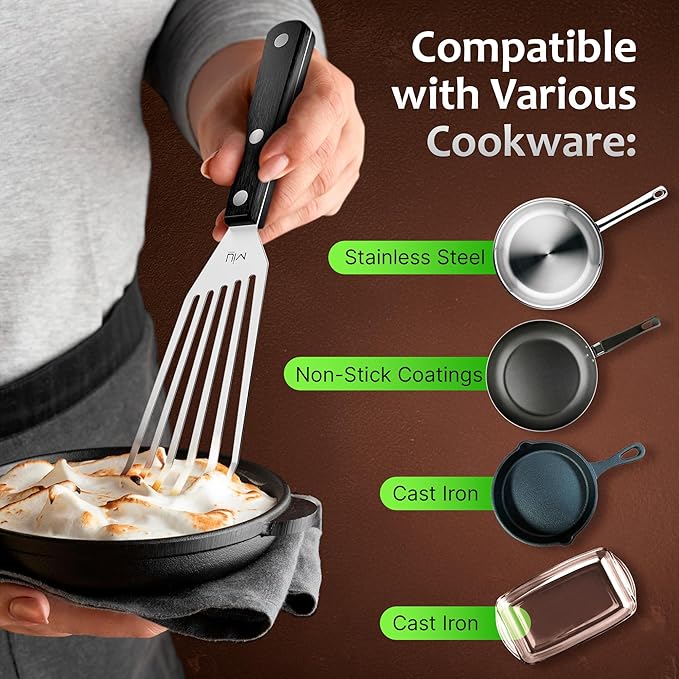 MIU Fish Spatula Stainless Steel, Flexible, Polished Metal, Corrosion Resistant, Kitchen Slotted Turner [Upgraded Version]
