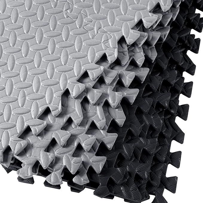 Shihanee Foam Floor Baby Tiles Foam Floor Mats Play Mats Bulk with Borders Interlocking for Kids Baby Playroom Nursery Gym (Black, Gray,64ft)
