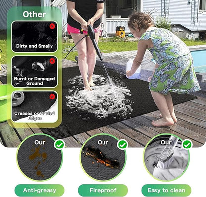 Large 90 x 52 inches Under Grill Mats for Outdoor Grill | Double-Sided Fireproof | Waterproof | Oil-Proof | Easy to Clean | Indoor Fireplace/Fire Pit Mat | Quality BBQ Mat for Deck Patio