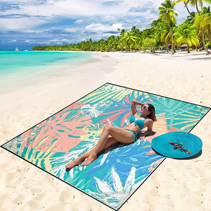 WIWIGO Beach Blanket Waterproof Sandproof Beach Mat 79" X 83"/10'x9'for 2-8