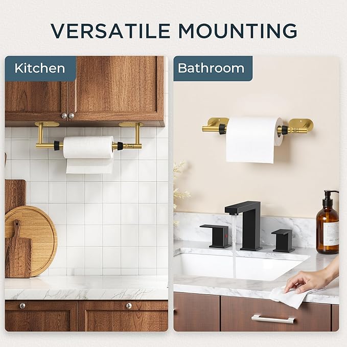 FORIOUS Paper Towel Holder Under Cabinet, One Hand Operable