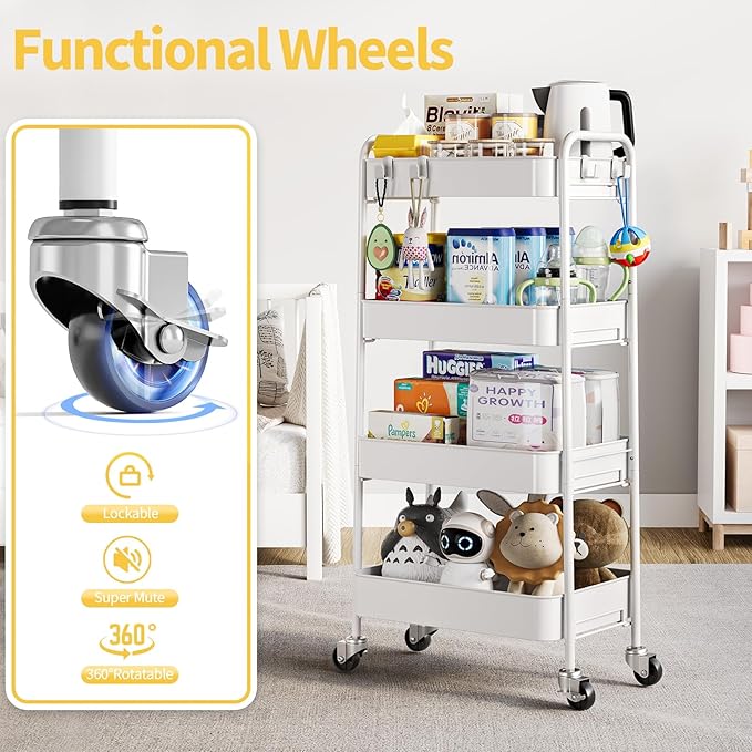 TOOLF 4-Tier Metal Rolling Cart