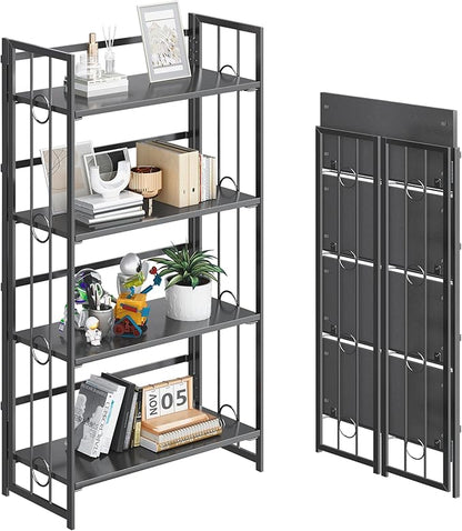 4NM No Assembly 4 Tiers Folding Bookshelf, 47.2" H Foldable Storage Shelves