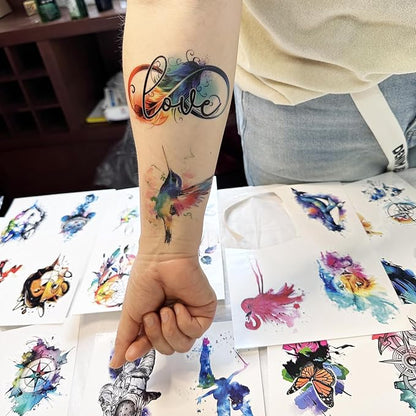 32 Sets of Temporary Tattoo Stickers Watercolor Design DIY Animals Small Temporary Tattoos for Adults and Children