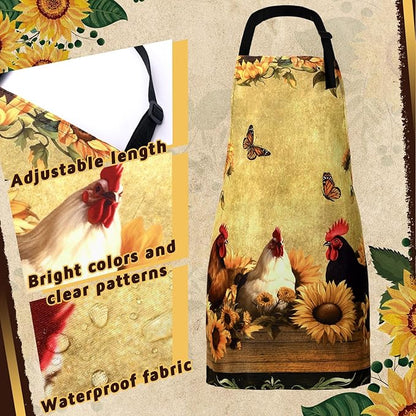 Geetery 4 Pcs Chicken Aprons for Women Rooster Print Apron Waterproof