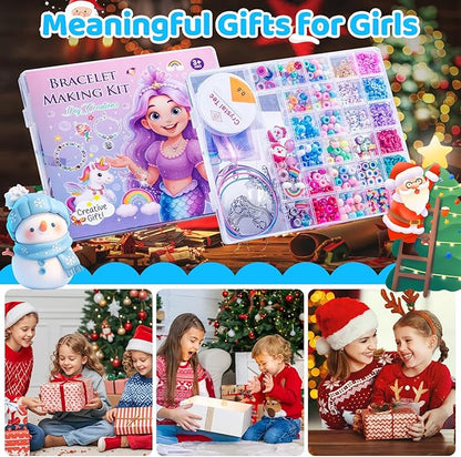 Girls Charm Bracelet Making Kit - 1400+ Pcs Jewelry Making Kit for Kids with Charm-Style Beads, Unicorn Mermaid DIY Bracelets & Necklaces, Birthday Christmas Gifts for Girls Ages 6 7 8 9 10 11 12