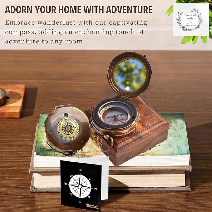 Trust in The Lord With All Your Heart - Proverbs 3:5-6 Quote Engraved Compass With Wooden Box, Greeting Card, Gift Compass, Graduation Day Gifts 2024 for Women Men Boys Girls