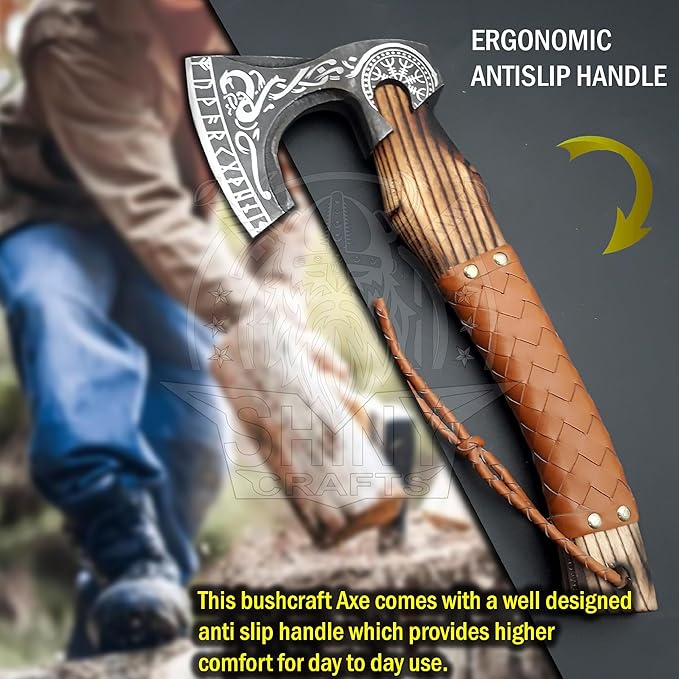 SHINY CRAFTS®- Custom Viking Hatchet – Rustic Gift for Men Handmade Axe for Camping, Groomsmen, Retirement, or Outdoor Enthusiasts (SCA-06)