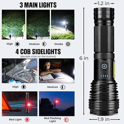 Flashlights LED High Lumens Rechargeable, High Lumen Super Bright Flashlight, USB Fast Charging High Powered Flash Light, Powerful IPX7 Waterproof Handheld Flashlights for Home,Camping(2 Pack)