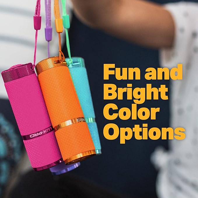 LUXPRO Bright 40 Lumen Gels LED Flashlight - Features Fun Colors and Glow-in-The-Dark Rubber Grip with a Matching Wrist Lanyard - Batteries Included - Pack of 3 - Pink, Orange, Teal