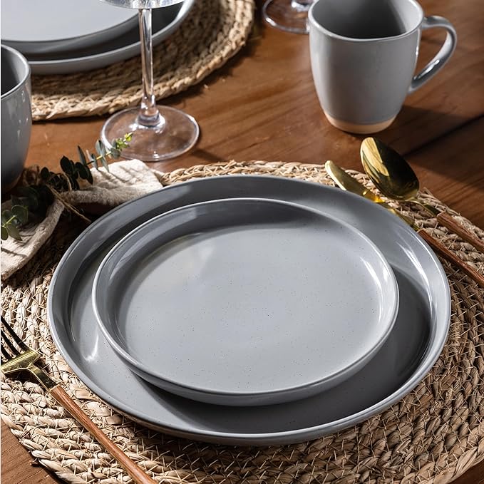 AmorArc Ceramic Dinnerware Sets for 8, 24 Pieces Handpainted Plates and Bowls Set with Rustic Terracotta Underside, Scratch Resistant Stoneware Dishes Set, Dishwasher & Microwave Safe