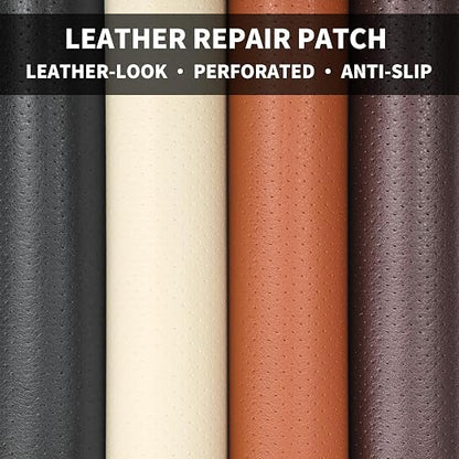 8x79inch Breathable Perforated Self-Adhesive Leather Repair Patch for Furniture, Couches, Car Seats, Office Chairs Faux Leather & Vinyl Repair Kit (Beige)