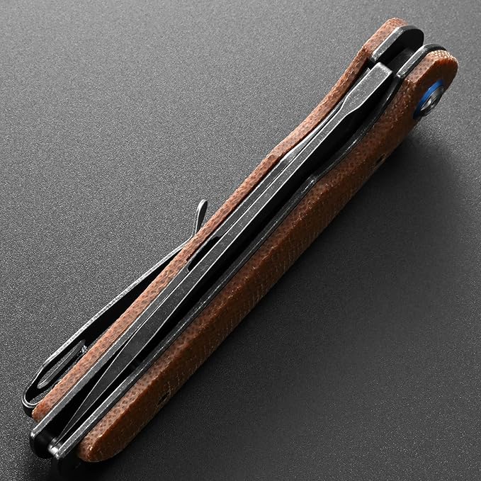 Eafengrow EF973 Folding Knife, D2 Steel Blade Micarta Handle Scale Pocket Knife Folder for Working Camping Hiking EDC Tool Knife(brown)