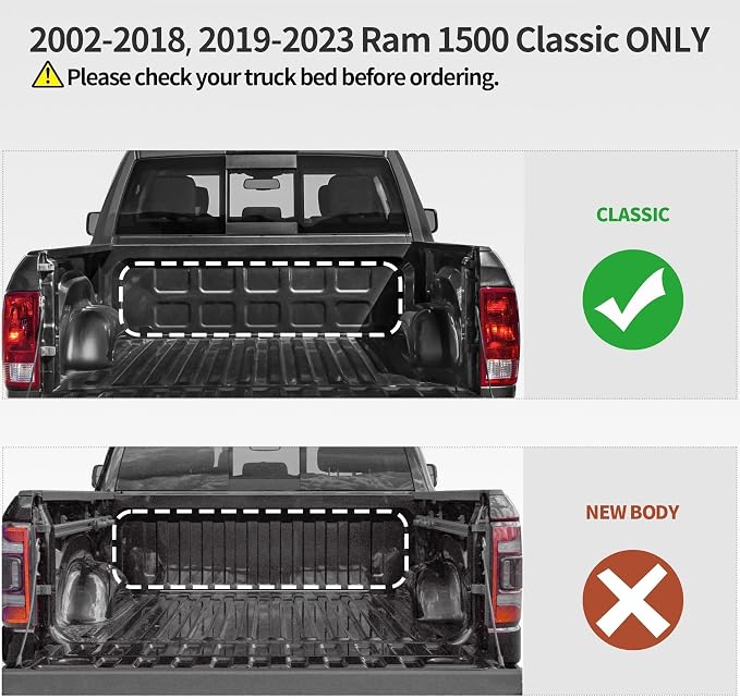 OEDRO Soft Roll Up Truck Bed Tonneau Cover Compatible with Dodge Ram 1500 2002-2024 Classic Only, Fit for Dodge Ram 2500 3500 2003-2026, 6.4ft Bed w/o Ram Box