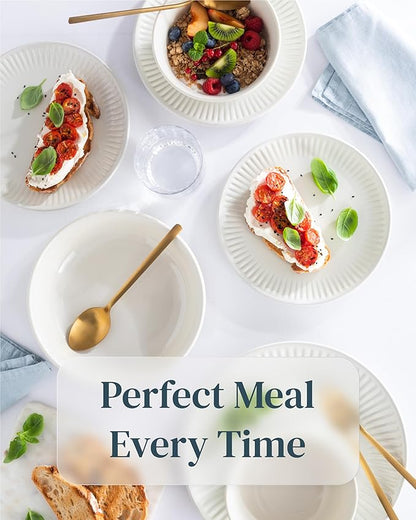Stoneware Dinnerware Set for 4 People HYGGE 12-Piece - Elegant Scandi Design - Premium Dish Set - Bowl and Plate Set - Tableware for 4 People in a Ribbed Design - Pure Living in Beige
