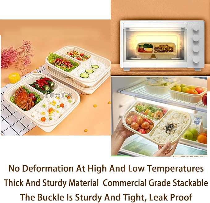 50 Pack of 3-Compartment Disposable Meal Prep Container, 36 Ounce Pre Meal Container, Food Storage Bento Box. Reusable Takeaway Container, Stackable, Microwave Refrigerator Safe.