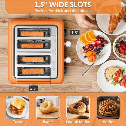 BUYDEEM DT640 4-Slice Toaster, Extra Wide Slots, Retro Stainless Steel