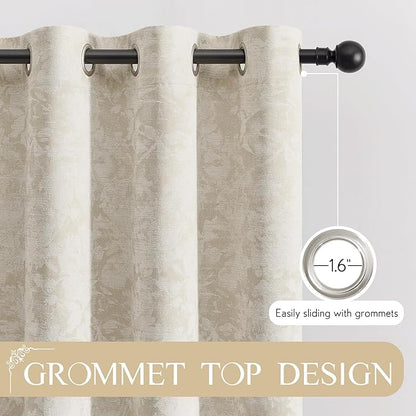 Beauoop Beige Floral Jacquard Blackout Curtains 84 Inches Long 2 Panels
