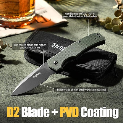 Praxis Pocket Knife, 2.9" D2 Steel Folding Knife with G10 Handle PVD Titanium Coating Blade Lightweight for every day carry