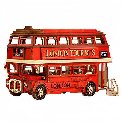 ROBOTIME 3D Puzzles for Adults Wooden Puzzle London Tour Bus DIY Model Kit to Build Educational Brain Teaser Toy for Craft Decor Gift