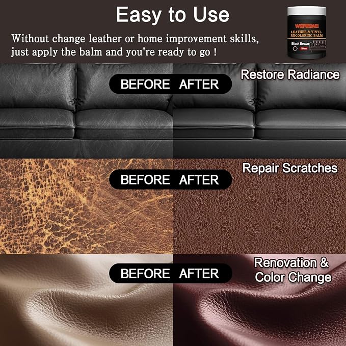 Leather Recoloring Balm & Color Restorer - 10 OZ Multipurpose Dye & Paint for Faded Leather Couches, Car Seats, Shoes | Fix Scratches on Clothing, Furniture & Accessories(Black Brown)