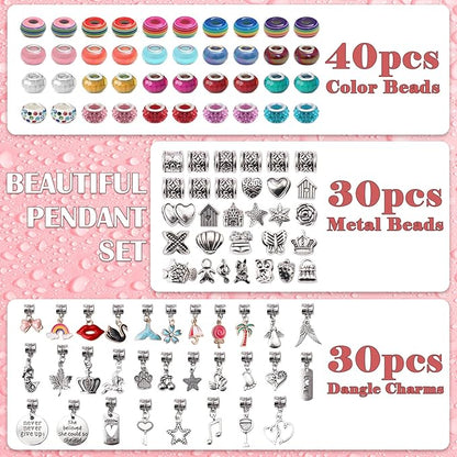 CLOYAN Charm Bracelet Making Kit for Girls, 115PCS Jewelry Making Kits for Girls with Beads, Jewelry Charms, String Necklace, Bracelets for DIY Craft, Jewelry Making Kit for Girls 8-12.