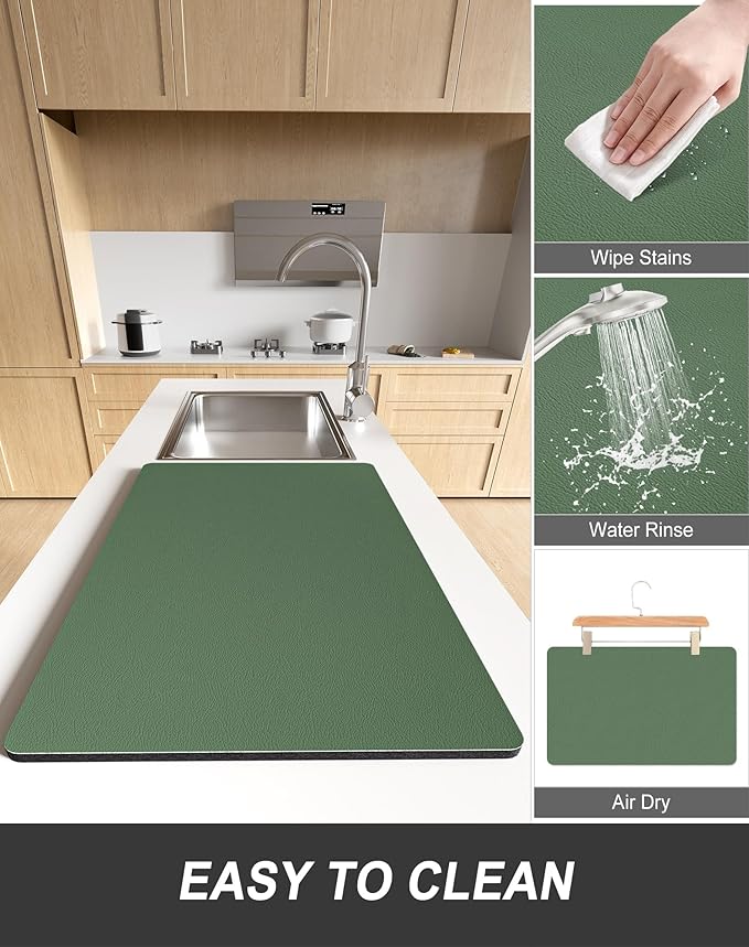 Rnivvi Dish Drying Mat for Kitchen Counter, XL 15 x 24" Super Absorbent Drainer