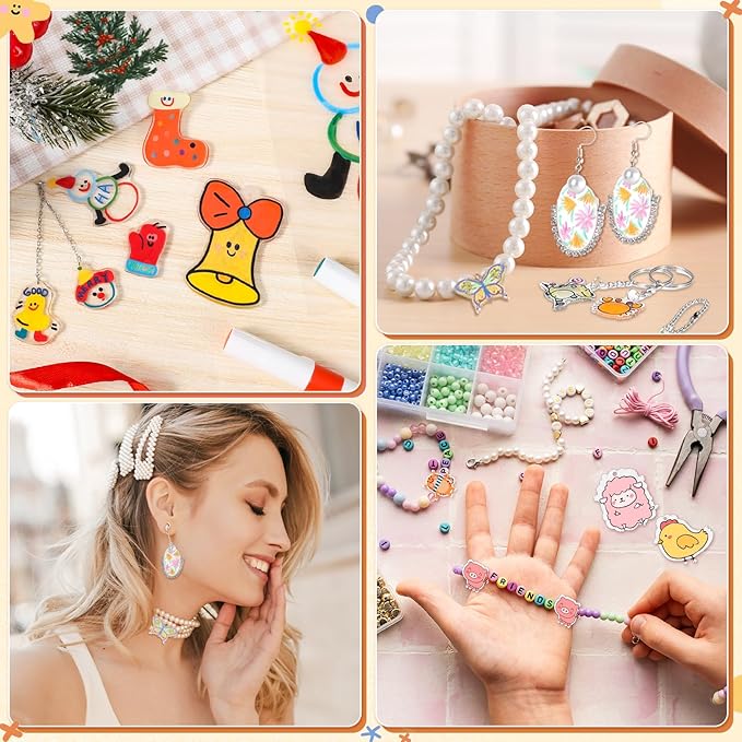 155 Pcs Shrink Plastic Sheets Kit, Including 25Pcs Shrinky Art Paper with 130Pcs Accessories for Crafts DIY Keychain Making