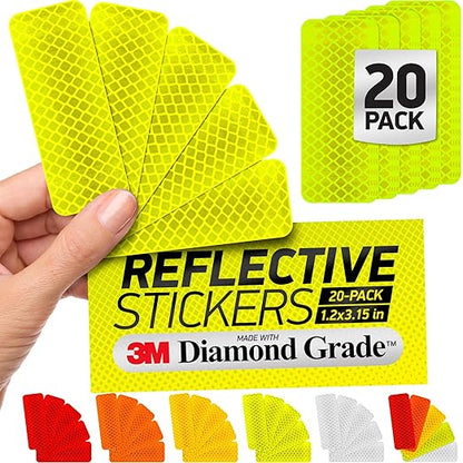 Reflective Safety Tape Stickers | 3M Diamond Grade | Yellow-Green | 1.2″ x 3.15″ | 20-Pack | Safety Warning Tape for Helmets, Cars, Mailboxes & More