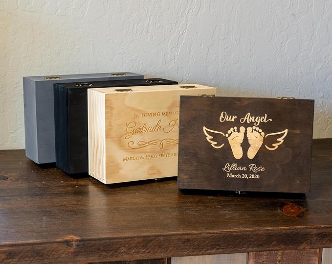 Personalized Memorial Keepsake Box - Custom Engraved Wooden Memory Box for Remembrance Sympathy Gift for Loss of Loved One Funeral Memory Storage Box for Ashes, Photos, Mementos - Customized Gifts