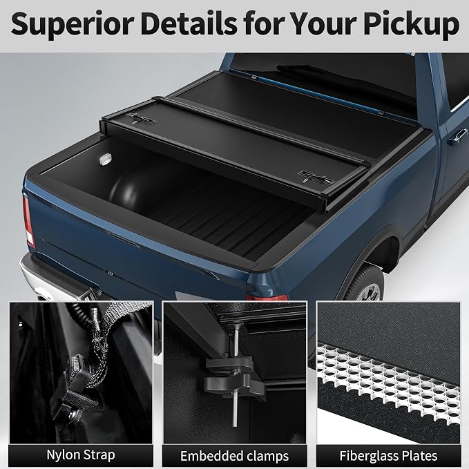 OEDRO FRP Hard Tri-fold Tonneau Cover Fits for Chevy Silverado 1500 & GMC Sierra 1500 2014-2018 New Body Style 5.8ft Bed w/o Multi-Flex Tailgate, Weather-Resistant