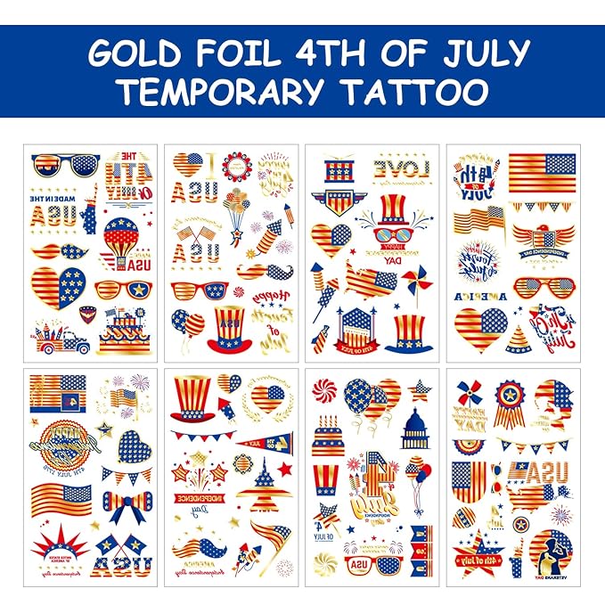 JCFIRE 4th of July Decorations, 100 PCS Temporary Tattoos for Kids Adults, Patriotic Decorations, Fourth of July Accessories, Red White And Blue Party Supplies for Independence Day