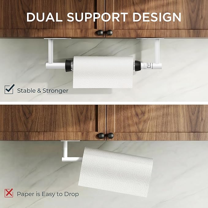 FORIOUS Paper Towel Holder Under Cabinet, One Hand Operable