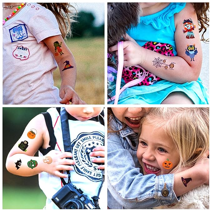 Halloween Temporary Tattoos for Kids - 120 Pieces Halloween Trick or Treat Fake Tattoos Stickers for Boys and Girls,Halloween Party Favors for kids Assorted Goodies Tattoos Goody Bag Stuffers