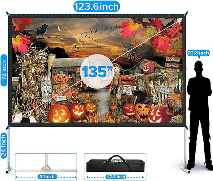 Projector Screen and Stand, JWSIT 135 inch Outdoor Movie Screen-Upgraded 3